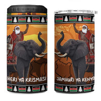Kenya Safari Christmas 4 in 1 Can Cooler Tumbler Black Santa Riding Elephant - Heri ya Krismasi - Wonder Print Shop