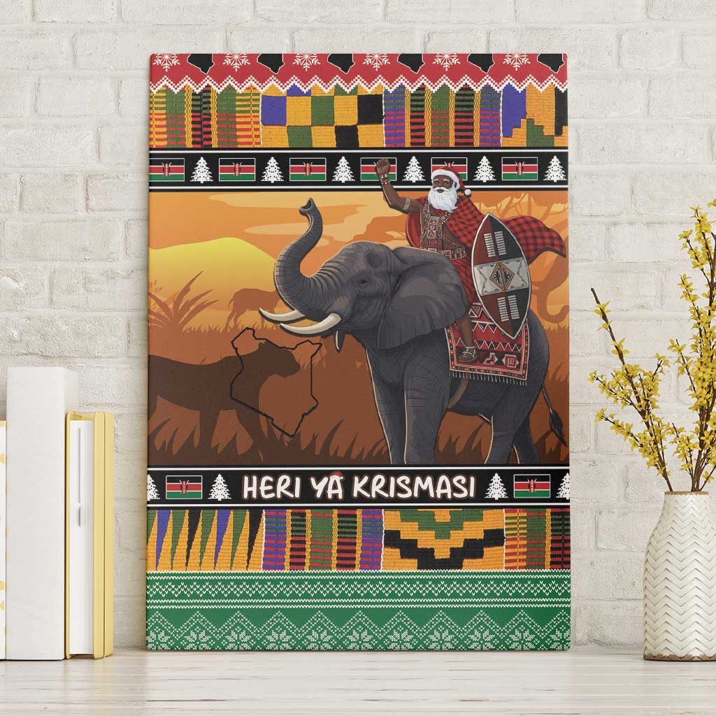Kenya Safari Christmas Canvas Wall Art Black Santa Riding Elephant - Heri ya Krismasi - Wonder Print Shop