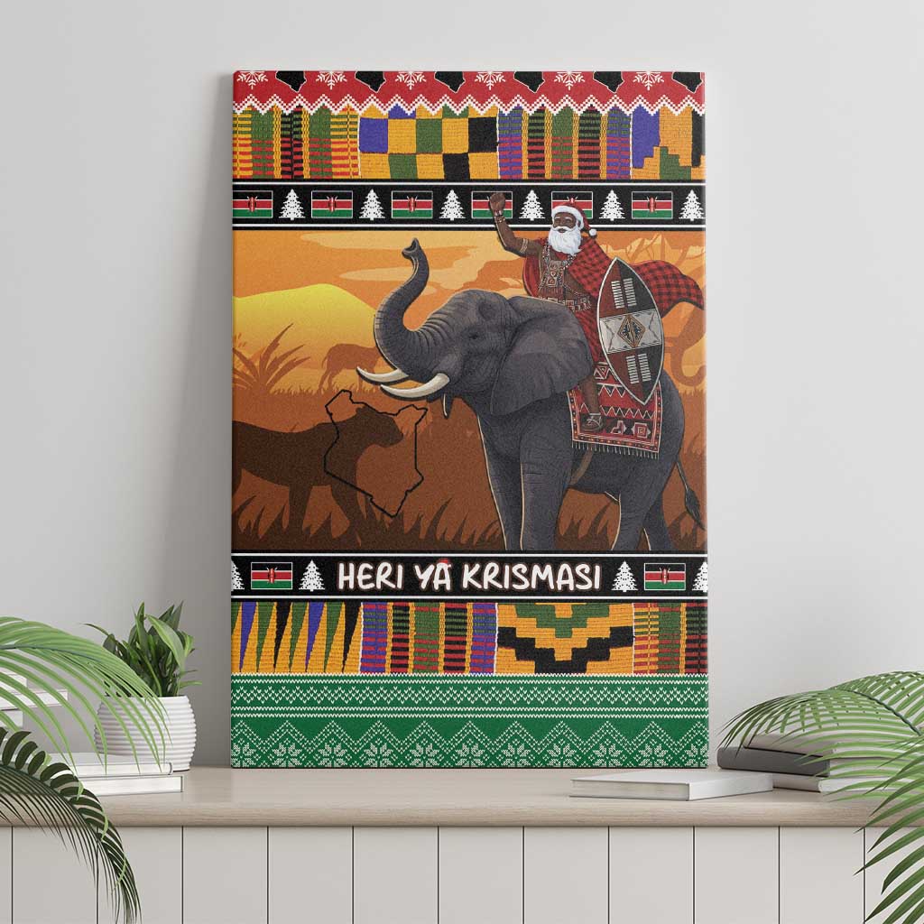 Kenya Safari Christmas Canvas Wall Art Black Santa Riding Elephant - Heri ya Krismasi - Wonder Print Shop