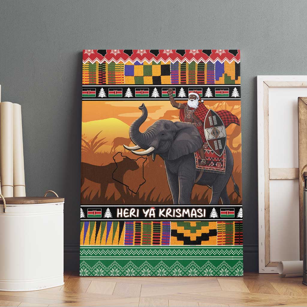 Kenya Safari Christmas Canvas Wall Art Black Santa Riding Elephant - Heri ya Krismasi - Wonder Print Shop