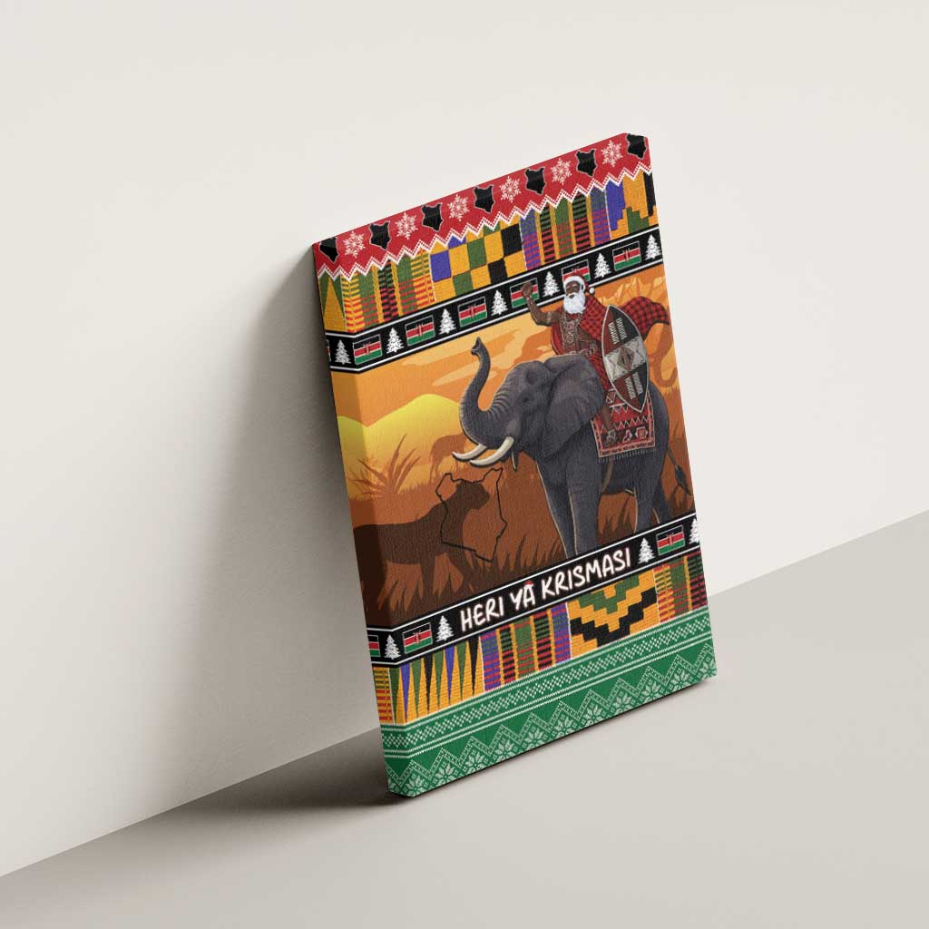 Kenya Safari Christmas Canvas Wall Art Black Santa Riding Elephant - Heri ya Krismasi - Wonder Print Shop