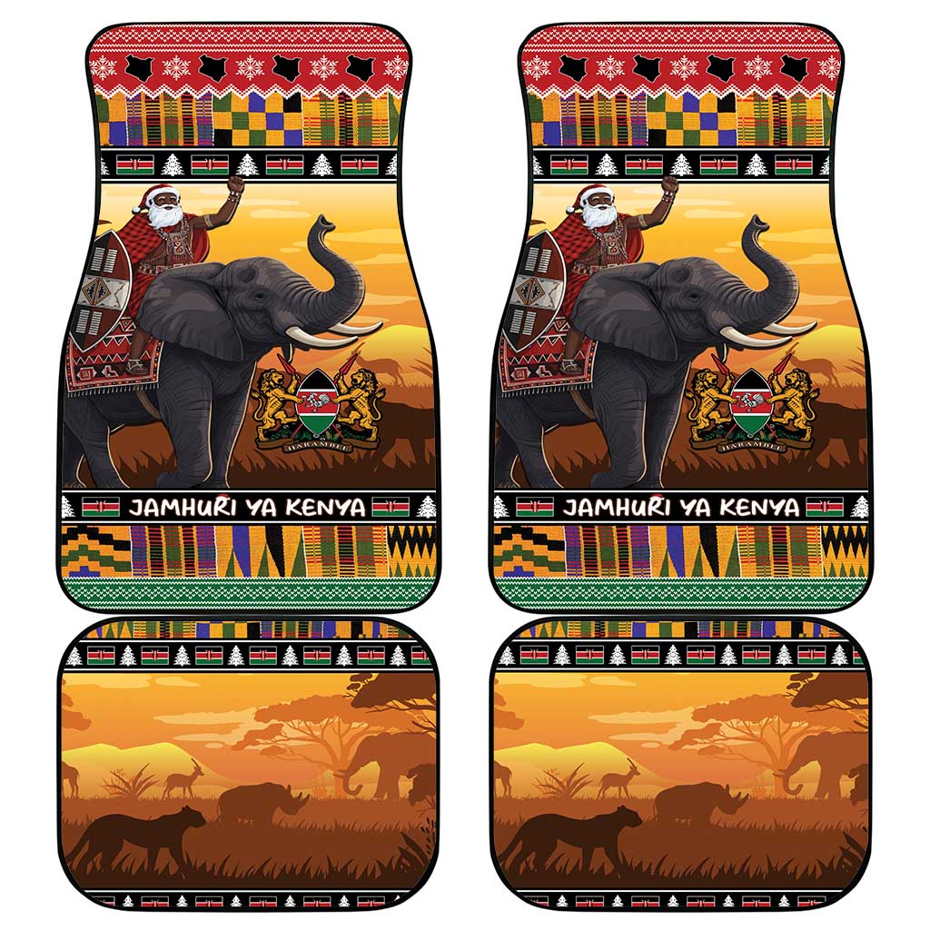 Kenya Safari Christmas Car Mats Black Santa Riding Elephant - Heri ya Krismasi - Wonder Print Shop