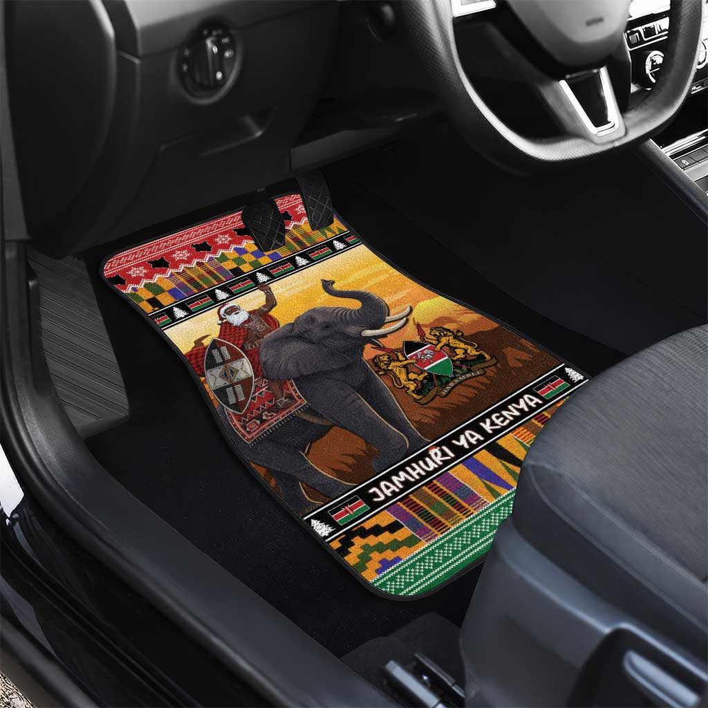 Kenya Safari Christmas Car Mats Black Santa Riding Elephant - Heri ya Krismasi - Wonder Print Shop