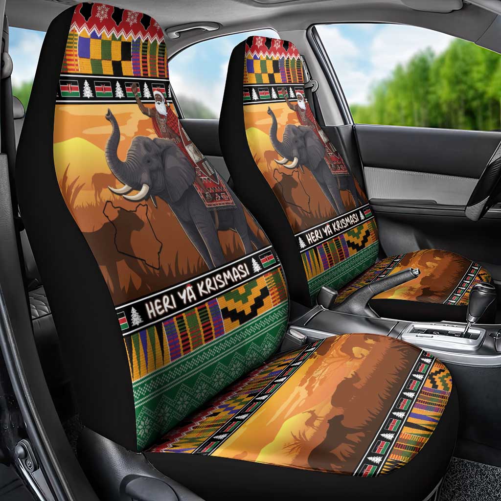 Kenya Safari Christmas Car Seat Cover Black Santa Riding Elephant - Heri ya Krismasi - Wonder Print Shop