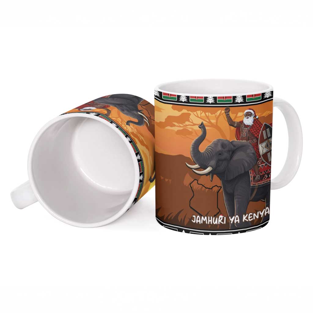 Kenya Safari Christmas Ceramic Mug Black Santa Riding Elephant - Heri ya Krismasi - Wonder Print Shop