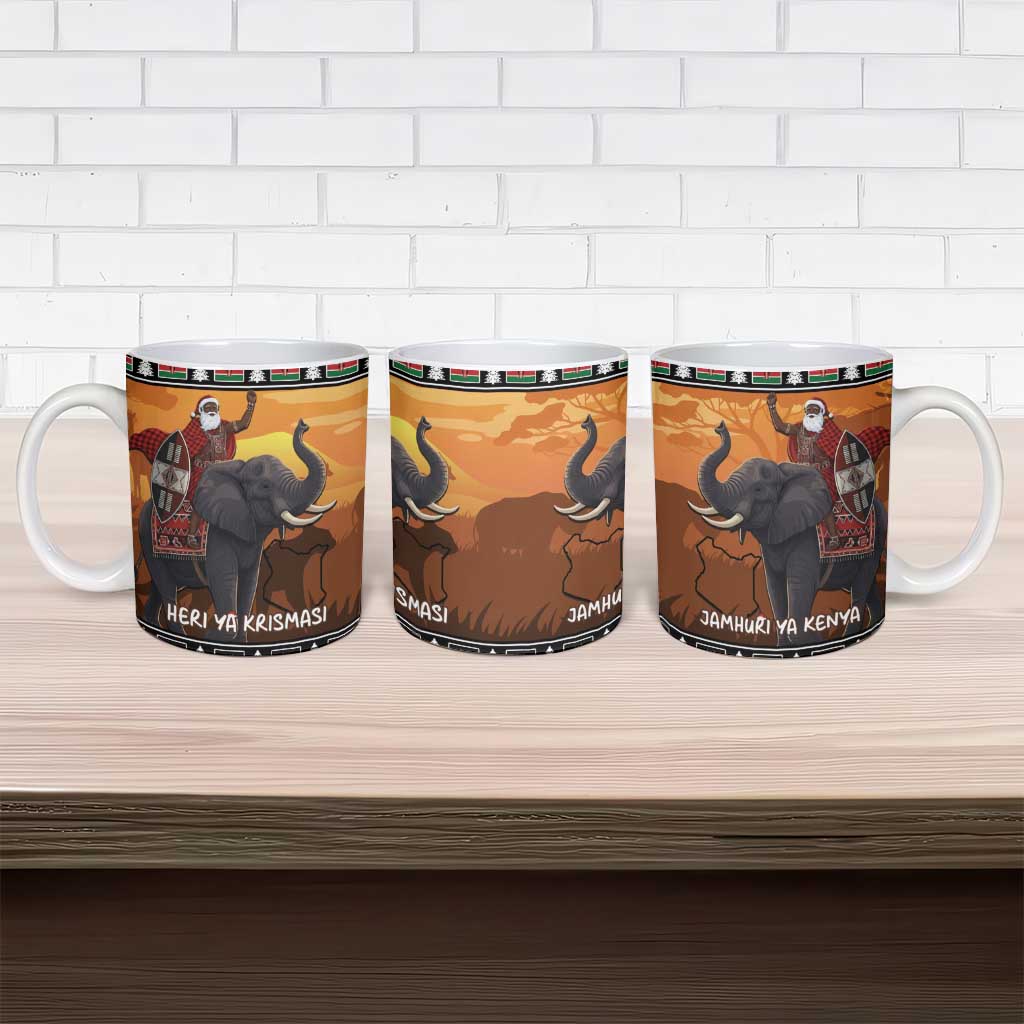 Kenya Safari Christmas Ceramic Mug Black Santa Riding Elephant - Heri ya Krismasi - Wonder Print Shop
