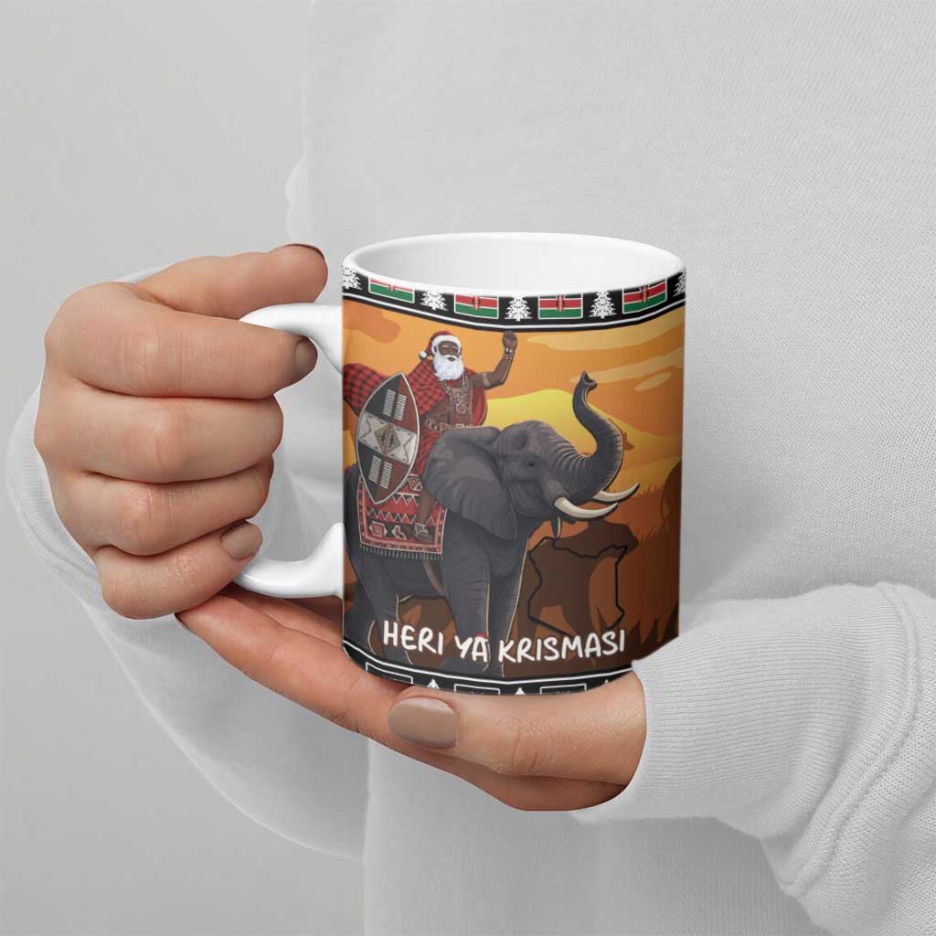 Kenya Safari Christmas Ceramic Mug Black Santa Riding Elephant - Heri ya Krismasi - Wonder Print Shop