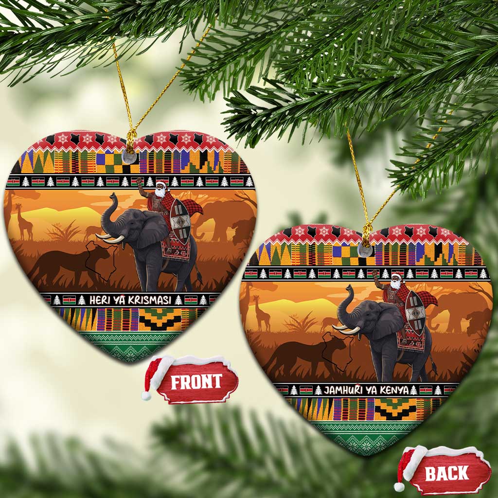 Kenya Safari Christmas Ceramic Ornament Black Santa Riding Elephant - Heri ya Krismasi - Wonder Print Shop