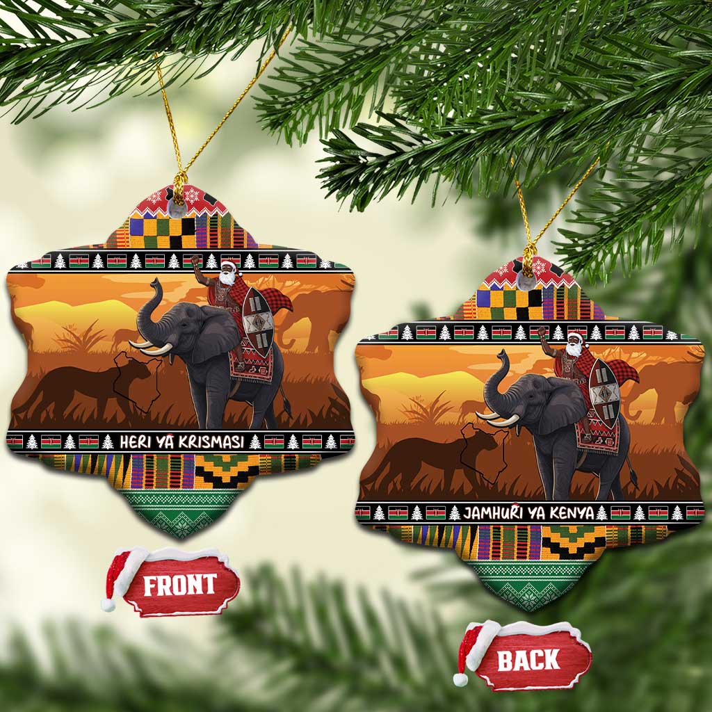 Kenya Safari Christmas Ceramic Ornament Black Santa Riding Elephant - Heri ya Krismasi - Wonder Print Shop