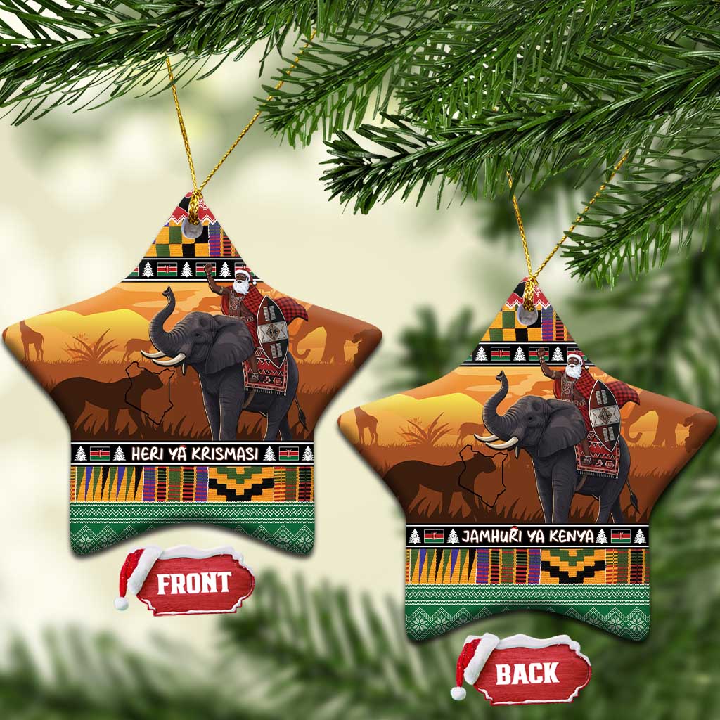 Kenya Safari Christmas Ceramic Ornament Black Santa Riding Elephant - Heri ya Krismasi - Wonder Print Shop
