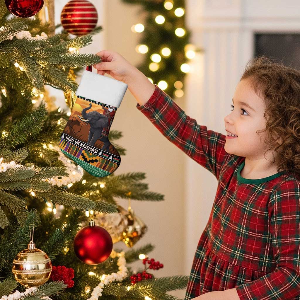 Kenya Safari Christmas Stocking Black Santa Riding Elephant - Heri ya Krismasi - Wonder Print Shop