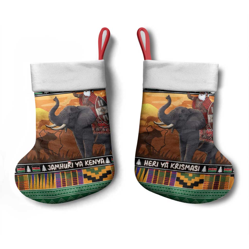 Kenya Safari Christmas Stocking Black Santa Riding Elephant - Heri ya Krismasi - Wonder Print Shop