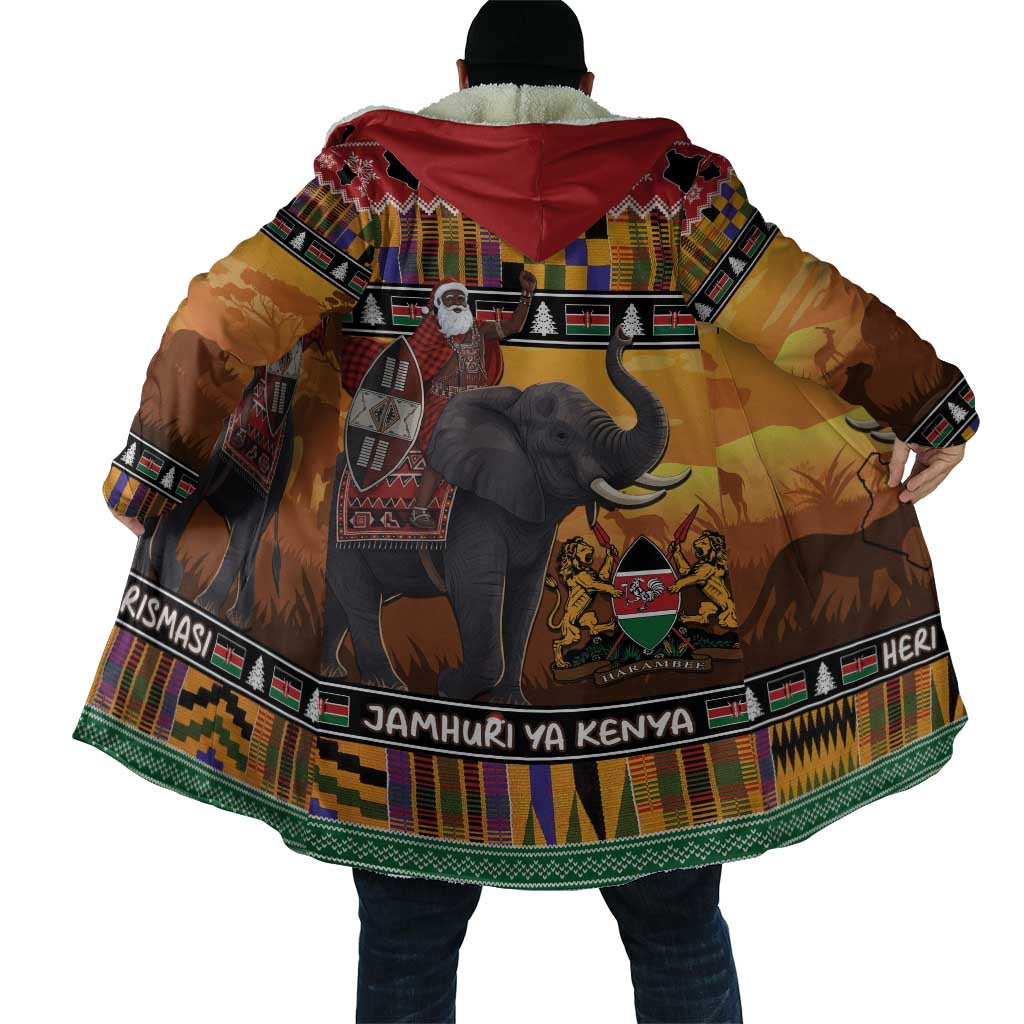 Kenya Safari Christmas Cloak Black Santa Riding Elephant - Heri ya Krismasi - Wonder Print Shop
