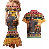 Kenya Safari Christmas Couples Matching Mermaid Dress and Hawaiian Shirt Black Santa Riding Elephant - Heri ya Krismasi - Wonder Print Shop