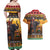 Kenya Safari Christmas Couples Matching Off Shoulder Maxi Dress and Hawaiian Shirt Black Santa Riding Elephant - Heri ya Krismasi - Wonder Print Shop