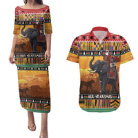 Kenya Safari Christmas Couples Matching Puletasi and Hawaiian Shirt Black Santa Riding Elephant - Heri ya Krismasi - Wonder Print Shop