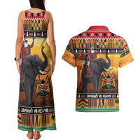 Kenya Safari Christmas Couples Matching Tank Maxi Dress and Hawaiian Shirt Black Santa Riding Elephant - Heri ya Krismasi - Wonder Print Shop