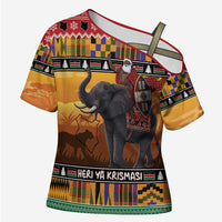 Kenya Safari Christmas Cross Shoulder Shirt Black Santa Riding Elephant - Heri ya Krismasi - Wonder Print Shop