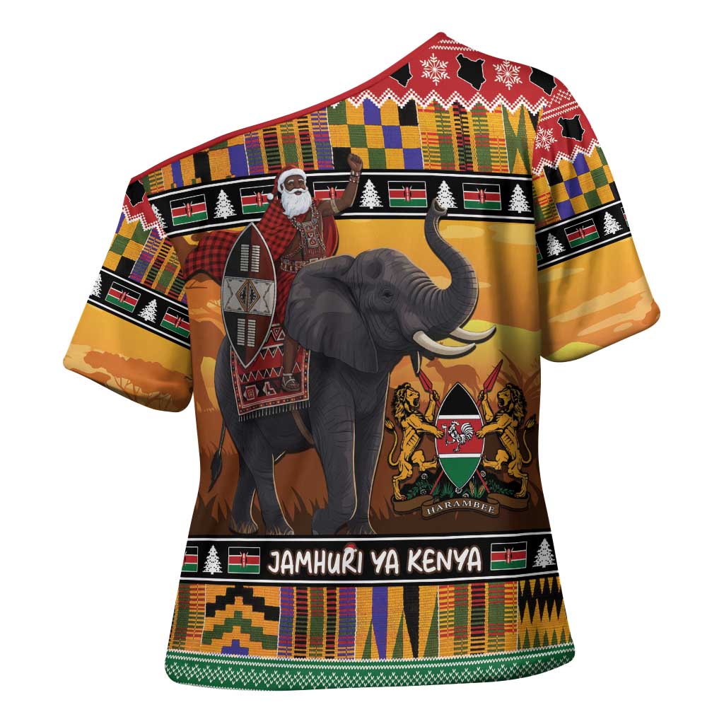 Kenya Safari Christmas Cross Shoulder Shirt Black Santa Riding Elephant - Heri ya Krismasi - Wonder Print Shop