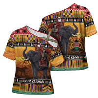Kenya Safari Christmas Cross Shoulder Shirt Black Santa Riding Elephant - Heri ya Krismasi - Wonder Print Shop