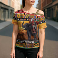 Kenya Safari Christmas Cross Shoulder Shirt Black Santa Riding Elephant - Heri ya Krismasi - Wonder Print Shop