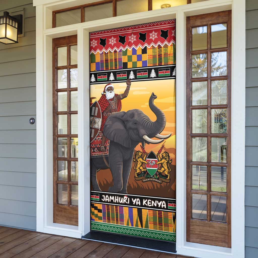 Kenya Safari Christmas Door Cover Black Santa Riding Elephant - Heri ya Krismasi - Wonder Print Shop