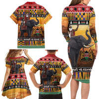 Kenya Safari Christmas Family Matching Long Sleeve Bodycon Dress and Hawaiian Shirt Black Santa Riding Elephant - Heri ya Krismasi - Wonder Print Shop