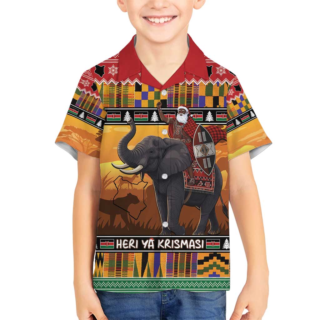 Kenya Safari Christmas Family Matching Long Sleeve Bodycon Dress and Hawaiian Shirt Black Santa Riding Elephant - Heri ya Krismasi - Wonder Print Shop