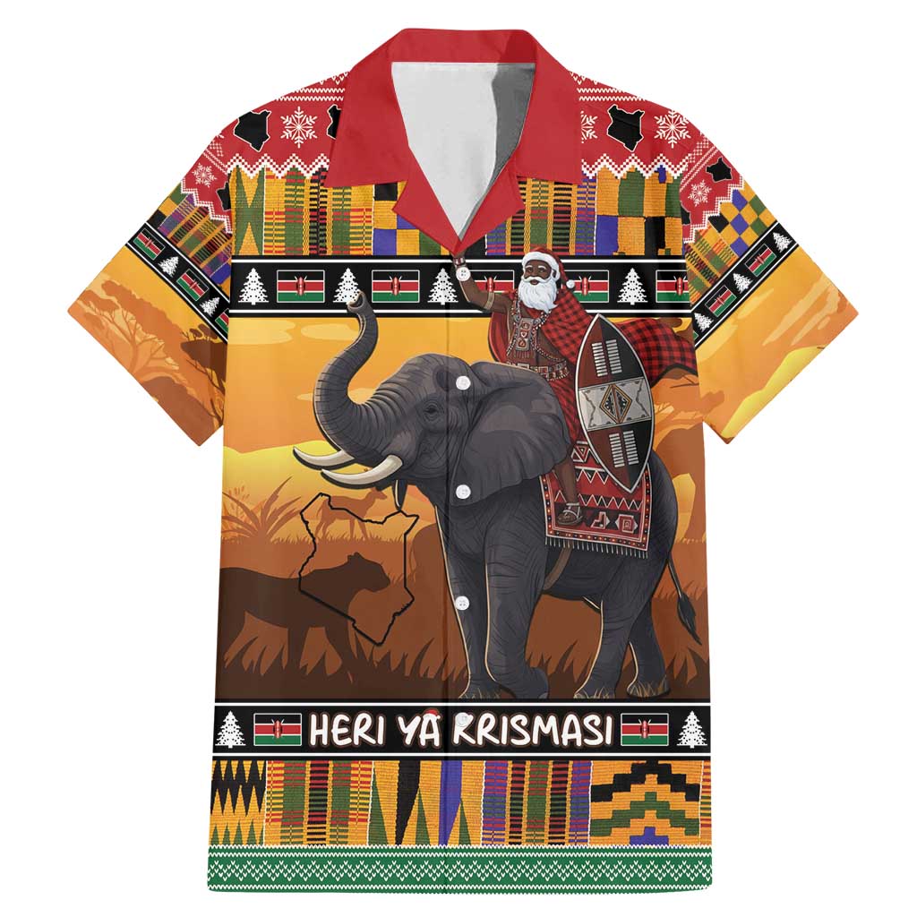 Kenya Safari Christmas Family Matching Mermaid Dress and Hawaiian Shirt Black Santa Riding Elephant - Heri ya Krismasi - Wonder Print Shop