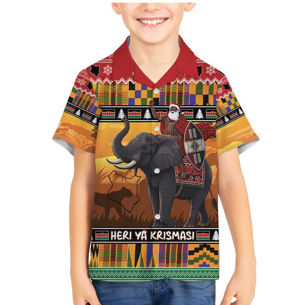 Kenya Safari Christmas Family Matching Mermaid Dress and Hawaiian Shirt Black Santa Riding Elephant - Heri ya Krismasi - Wonder Print Shop