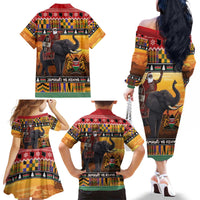 Kenya Safari Christmas Family Matching Off The Shoulder Long Sleeve Dress and Hawaiian Shirt Black Santa Riding Elephant - Heri ya Krismasi - Wonder Print Shop