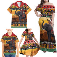 Kenya Safari Christmas Family Matching Off Shoulder Maxi Dress and Hawaiian Shirt Black Santa Riding Elephant - Heri ya Krismasi - Wonder Print Shop