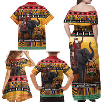 Kenya Safari Christmas Family Matching Off Shoulder Maxi Dress and Hawaiian Shirt Black Santa Riding Elephant - Heri ya Krismasi - Wonder Print Shop