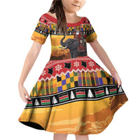 Kenya Safari Christmas Family Matching Off Shoulder Short Dress and Hawaiian Shirt Black Santa Riding Elephant - Heri ya Krismasi - Wonder Print Shop