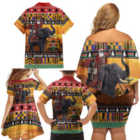 Kenya Safari Christmas Family Matching Off Shoulder Short Dress and Hawaiian Shirt Black Santa Riding Elephant - Heri ya Krismasi - Wonder Print Shop