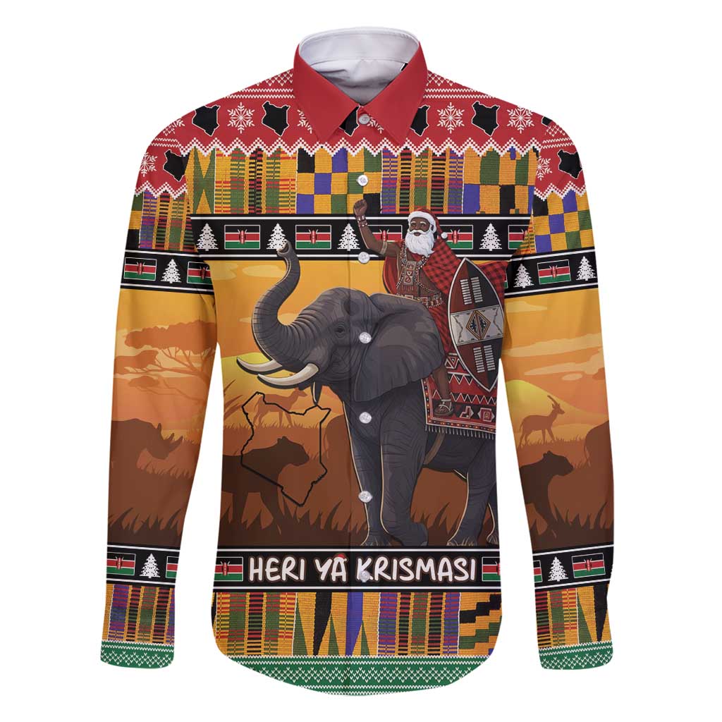 Kenya Safari Christmas Family Matching Off Shoulder Short Dress and Hawaiian Shirt Black Santa Riding Elephant - Heri ya Krismasi - Wonder Print Shop