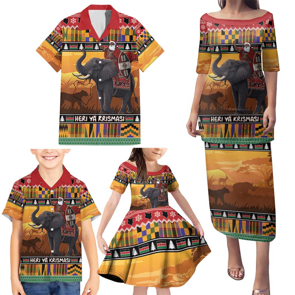 Kenya Safari Christmas Family Matching Puletasi and Hawaiian Shirt Black Santa Riding Elephant - Heri ya Krismasi - Wonder Print Shop