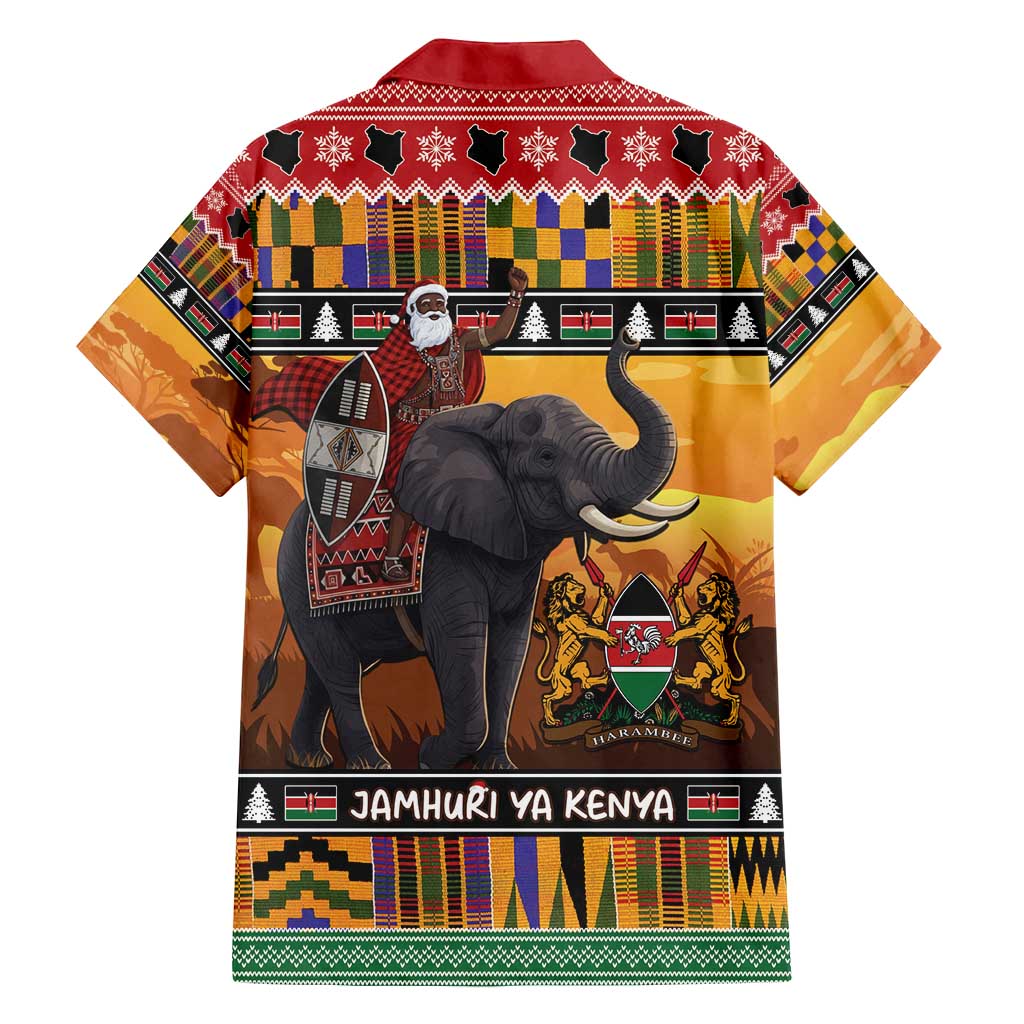 Kenya Safari Christmas Family Matching Puletasi and Hawaiian Shirt Black Santa Riding Elephant - Heri ya Krismasi - Wonder Print Shop