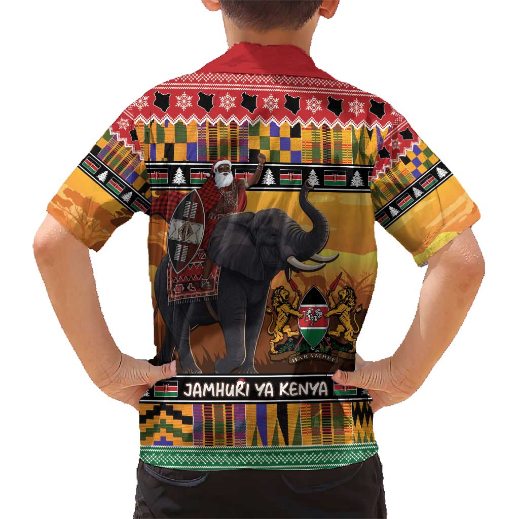 Kenya Safari Christmas Family Matching Short Sleeve Bodycon Dress and Hawaiian Shirt Black Santa Riding Elephant - Heri ya Krismasi - Wonder Print Shop