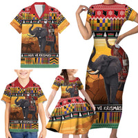 Kenya Safari Christmas Family Matching Short Sleeve Bodycon Dress and Hawaiian Shirt Black Santa Riding Elephant - Heri ya Krismasi - Wonder Print Shop