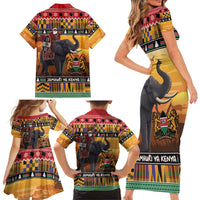 Kenya Safari Christmas Family Matching Short Sleeve Bodycon Dress and Hawaiian Shirt Black Santa Riding Elephant - Heri ya Krismasi - Wonder Print Shop