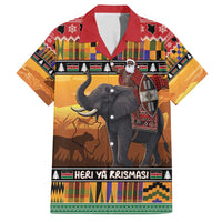 Kenya Safari Christmas Family Matching Short Sleeve Bodycon Dress and Hawaiian Shirt Black Santa Riding Elephant - Heri ya Krismasi - Wonder Print Shop