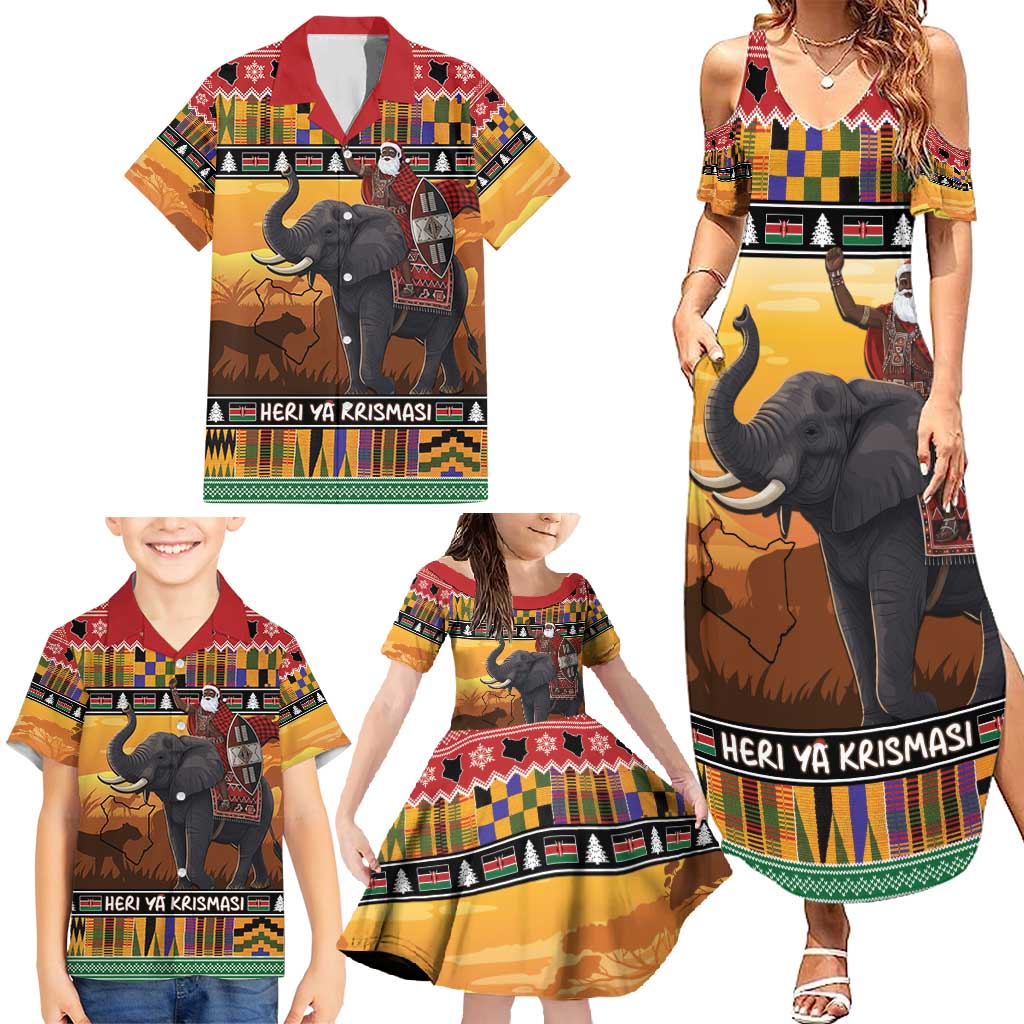 Kenya Safari Christmas Family Matching Summer Maxi Dress and Hawaiian Shirt Black Santa Riding Elephant - Heri ya Krismasi - Wonder Print Shop