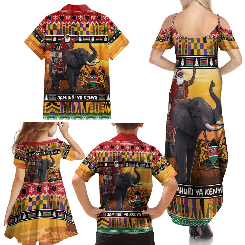 Kenya Safari Christmas Family Matching Summer Maxi Dress and Hawaiian Shirt Black Santa Riding Elephant - Heri ya Krismasi - Wonder Print Shop