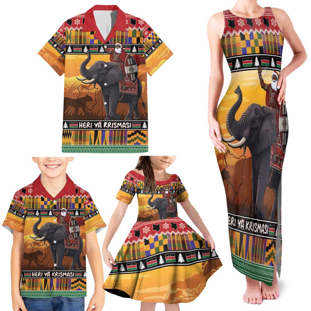Kenya Safari Christmas Family Matching Tank Maxi Dress and Hawaiian Shirt Black Santa Riding Elephant - Heri ya Krismasi - Wonder Print Shop