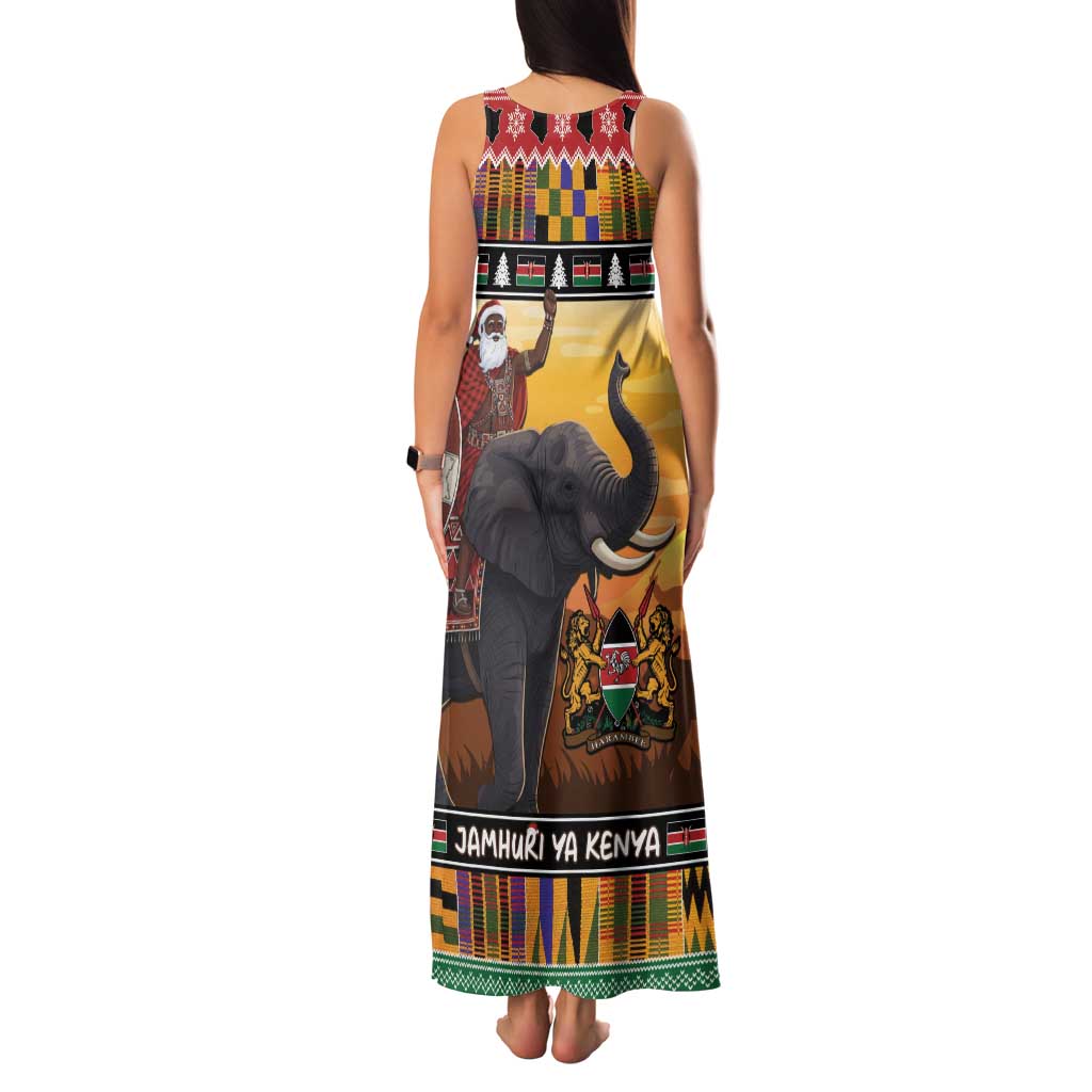 Kenya Safari Christmas Family Matching Tank Maxi Dress and Hawaiian Shirt Black Santa Riding Elephant - Heri ya Krismasi - Wonder Print Shop