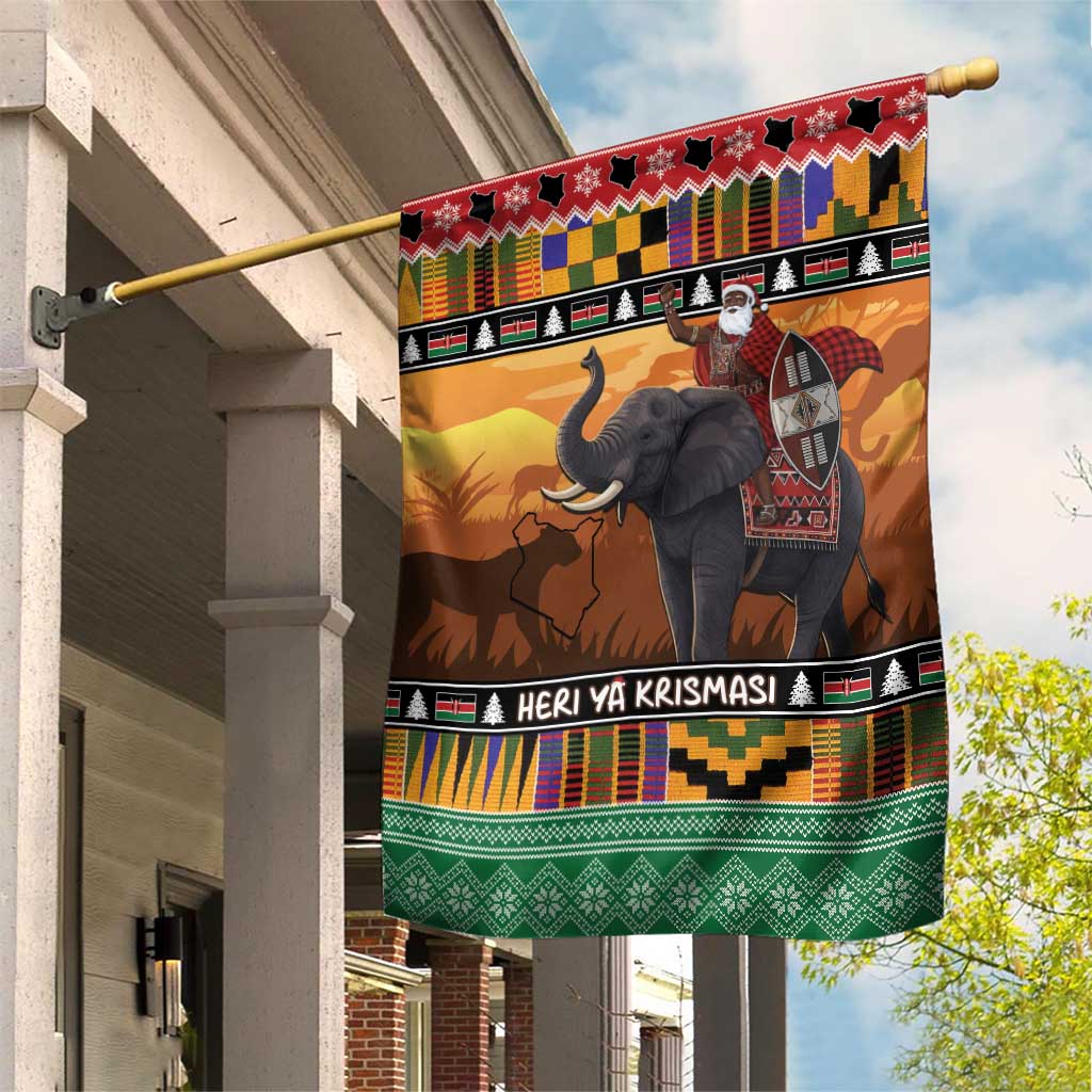 Kenya Safari Christmas Garden Flag Black Santa Riding Elephant - Heri ya Krismasi - Wonder Print Shop