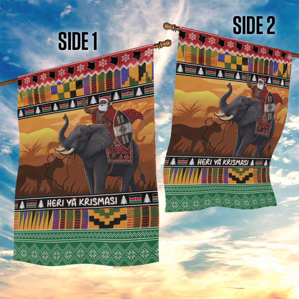Kenya Safari Christmas Garden Flag Black Santa Riding Elephant - Heri ya Krismasi - Wonder Print Shop
