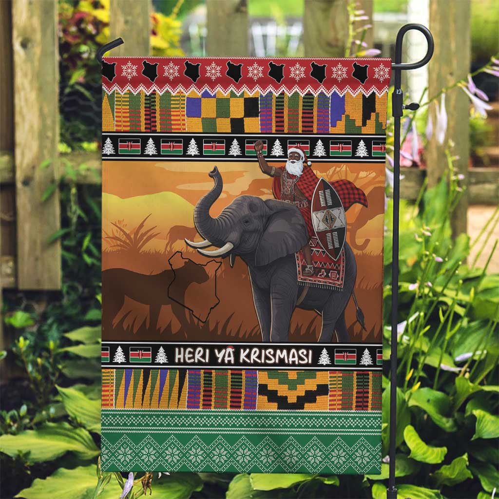 Kenya Safari Christmas Garden Flag Black Santa Riding Elephant - Heri ya Krismasi - Wonder Print Shop