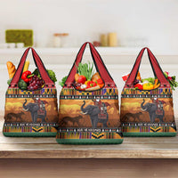 Kenya Safari Christmas Grocery Bag Black Santa Riding Elephant - Heri ya Krismasi - Wonder Print Shop